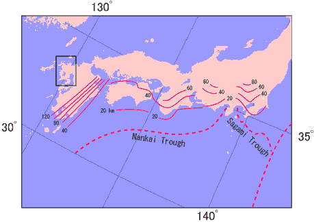 a map of china and japan. Figure 2: Map showing depth of