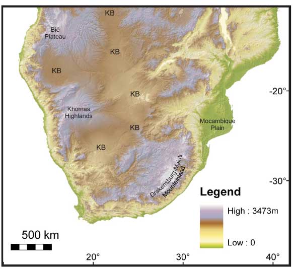 topography of africa. Southern Africa topography